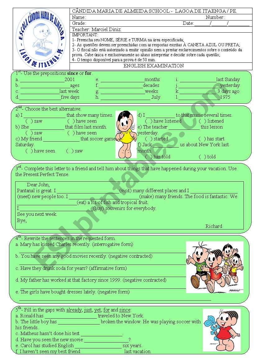 Present perfect worksheet