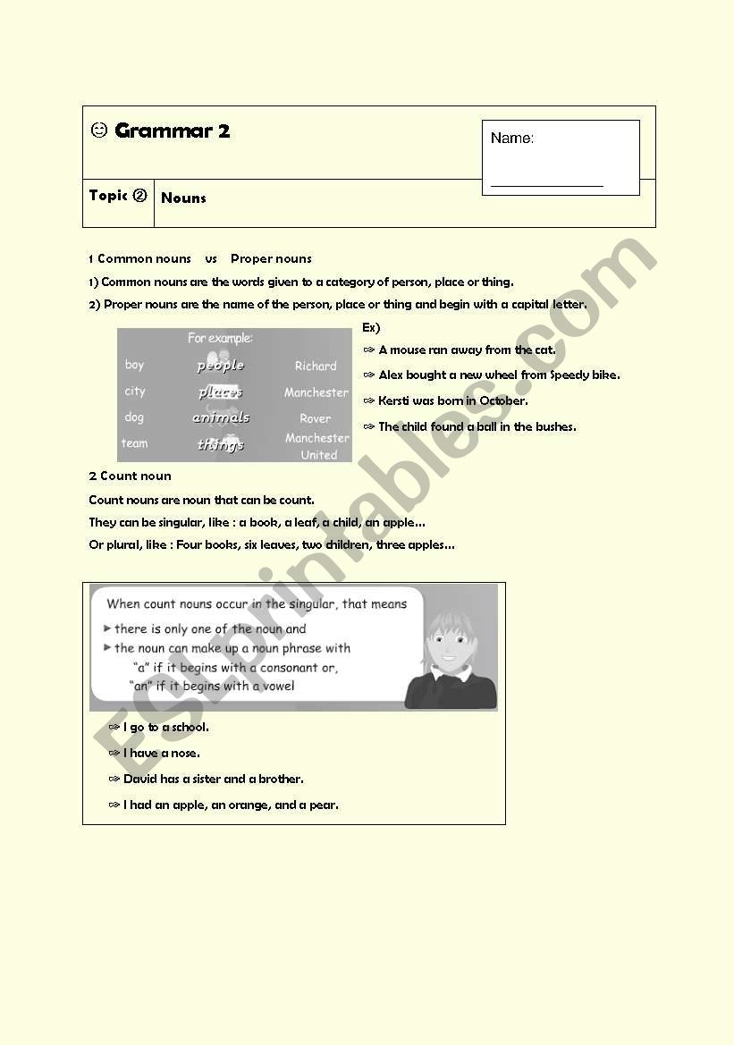 Grammar topic 2. Nouns worksheet