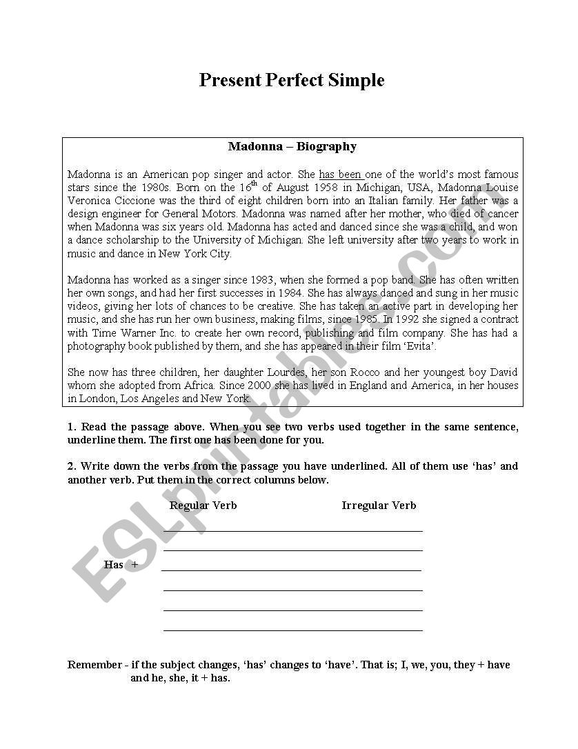 Present Perfect Simple worksheet