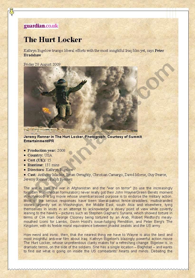 The Hurt Locker: Movie Review worksheet