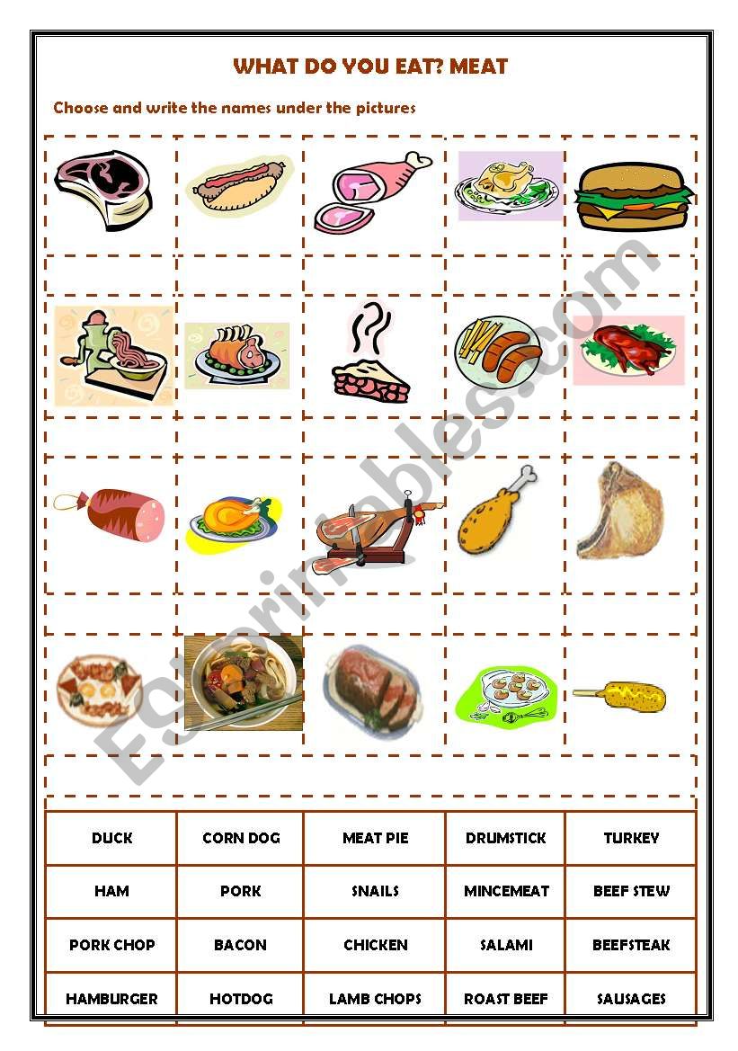 What do you eat? Meat worksheet