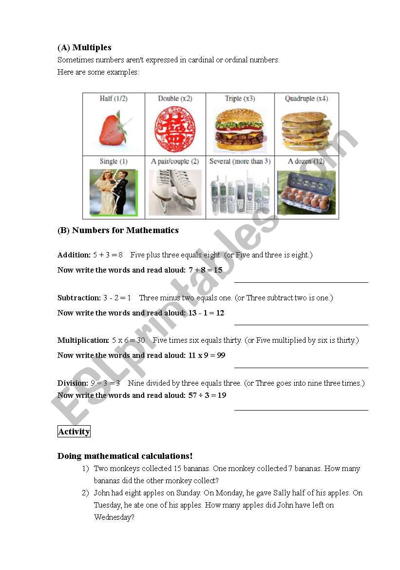 Quantity worksheet