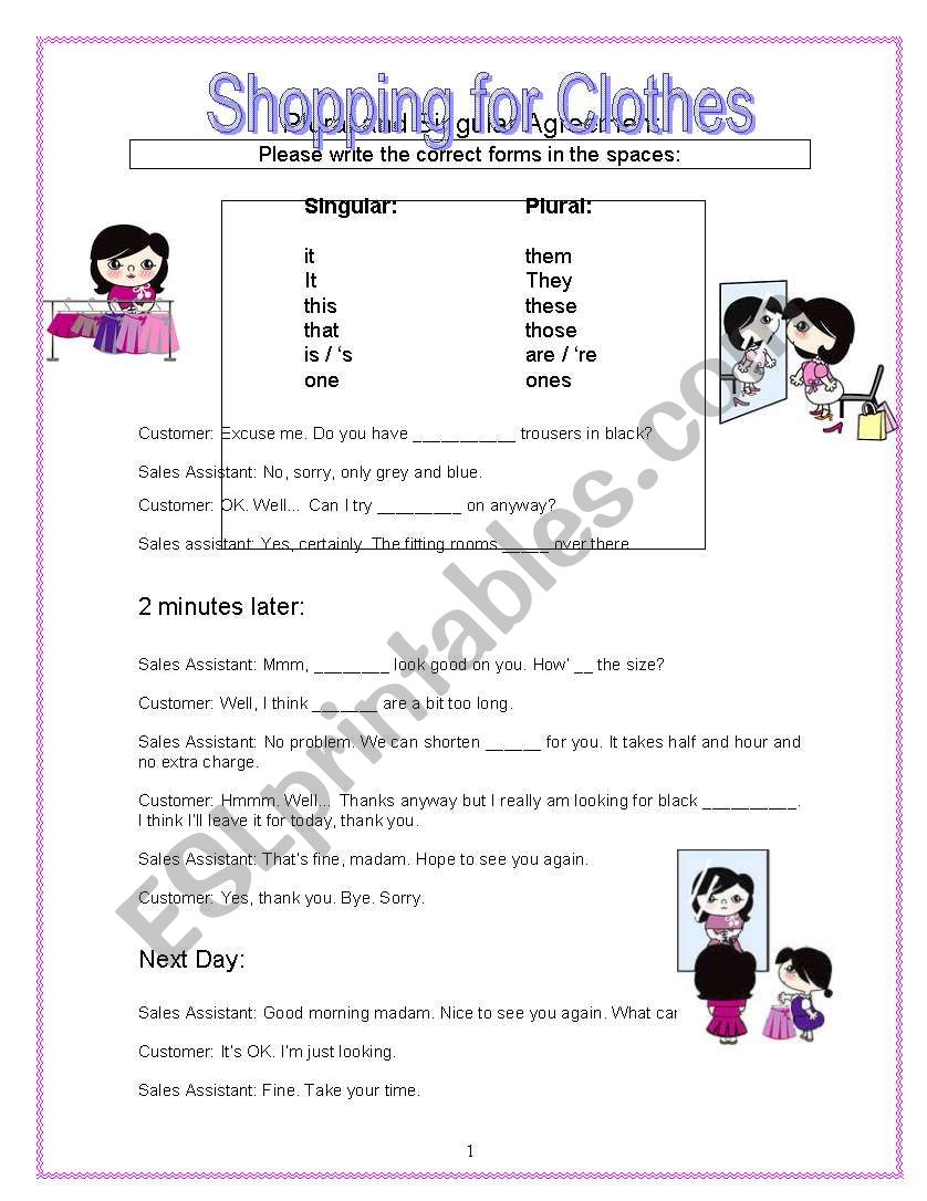 Shopping for Clothes worksheet