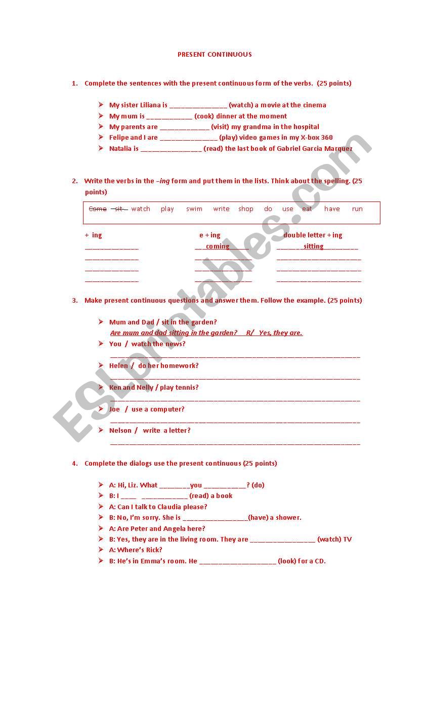 PRESENT CONTINUOUS AND PREPOSITIONS WORKSHEET