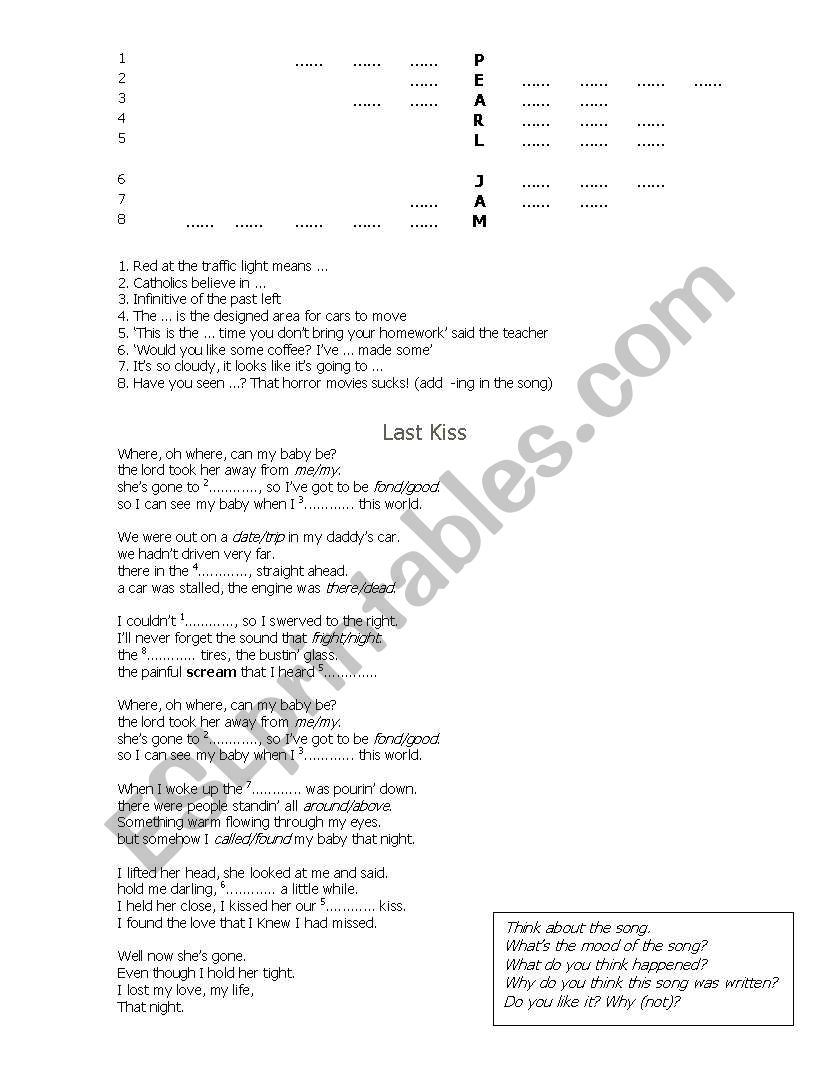 LAST KISS - SONG worksheet