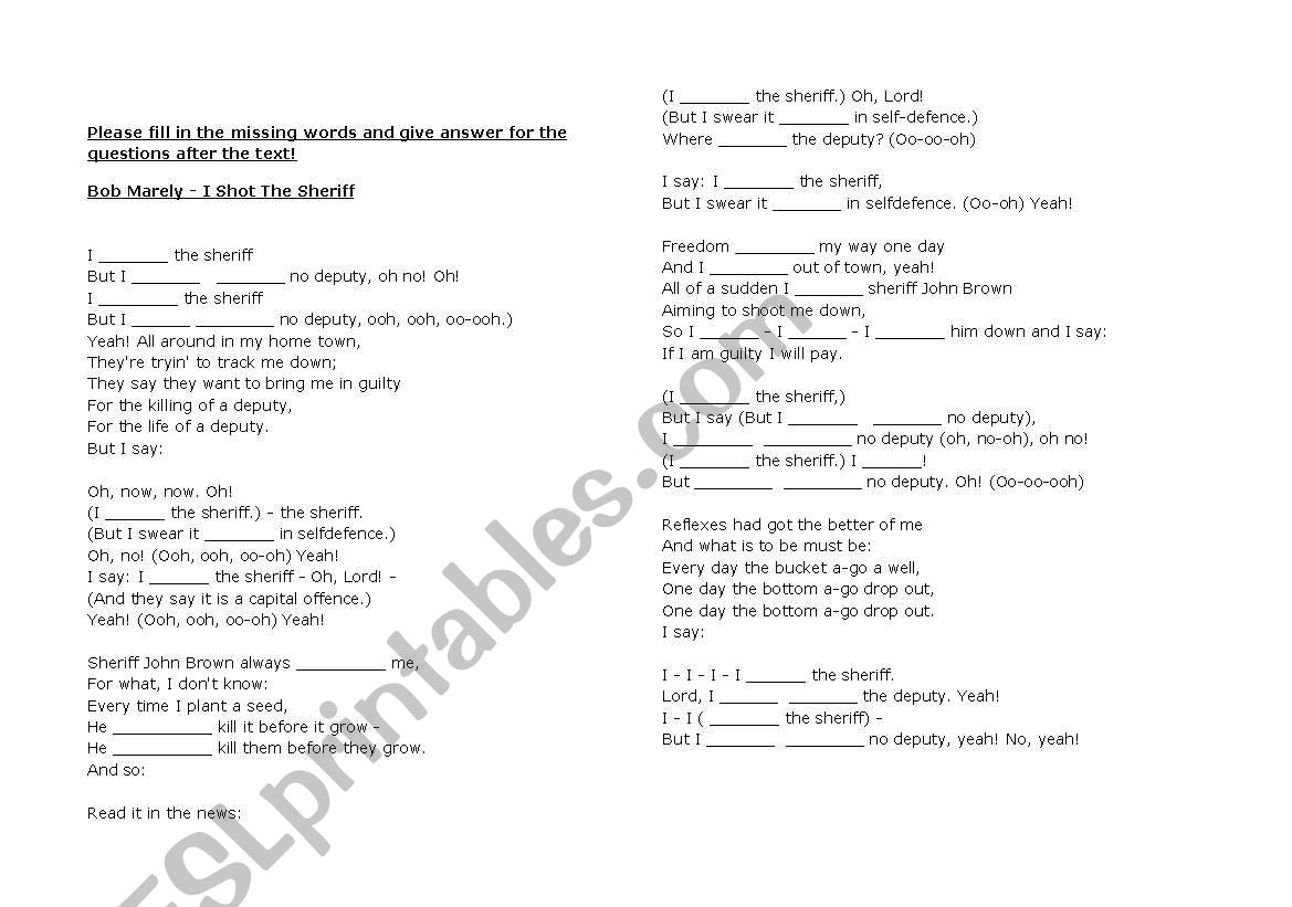 Past Simple Lyric worksheet