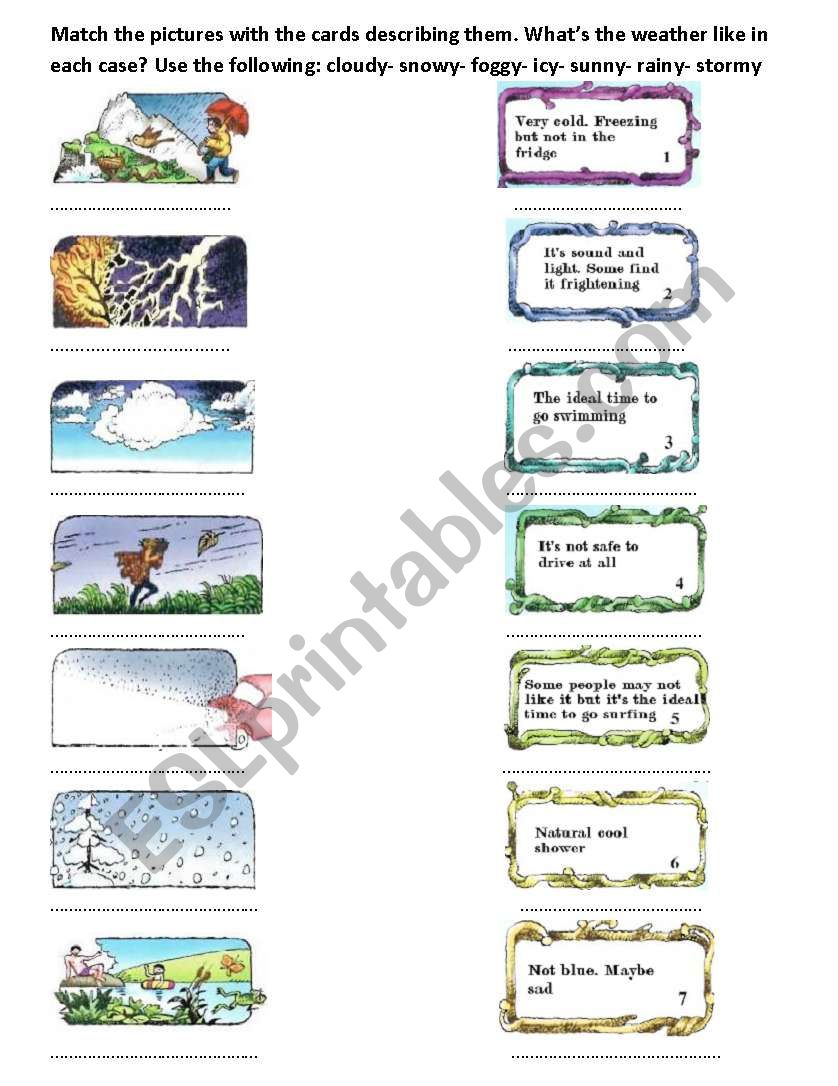 activities in each weather worksheet