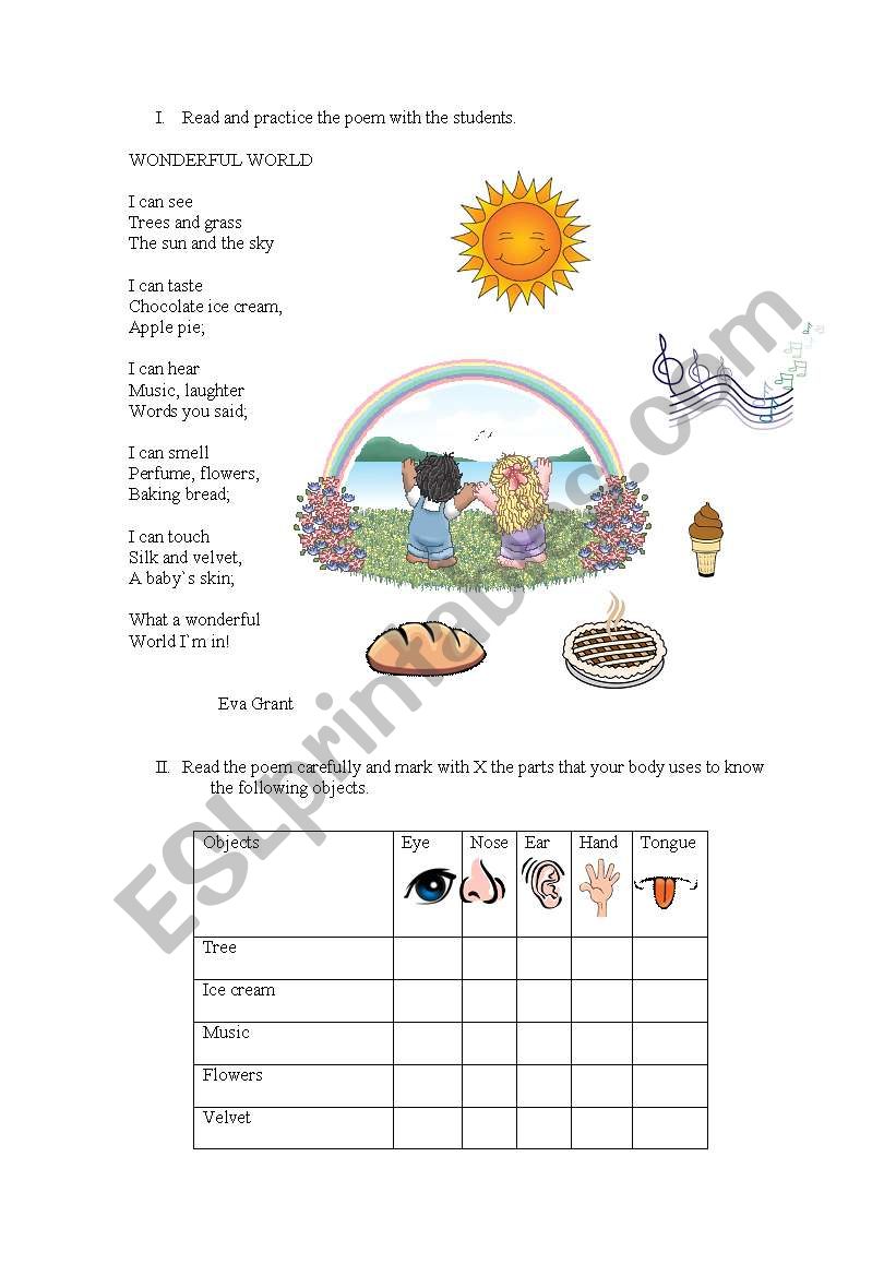 Senses poem worksheet