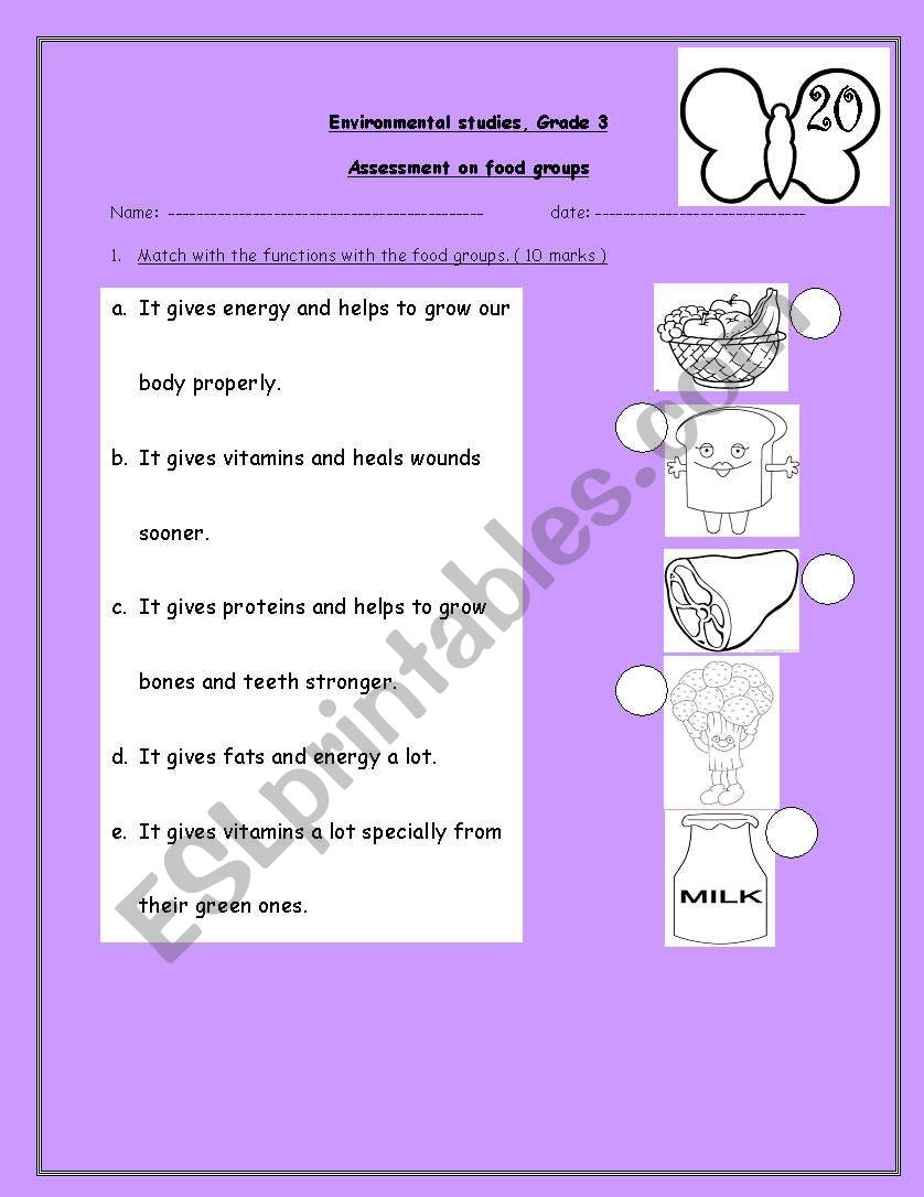 food groups worksheet