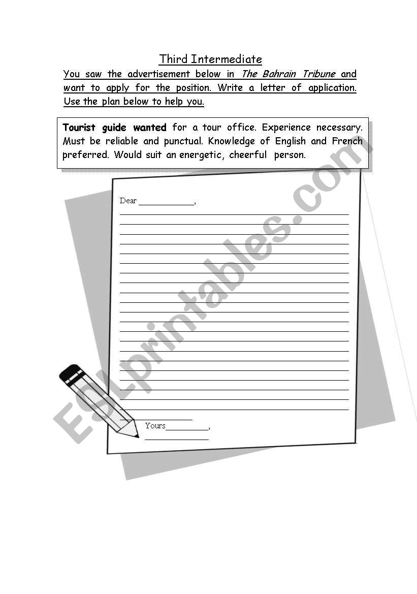 Letter Of Application For A Job from www.eslprintables.com