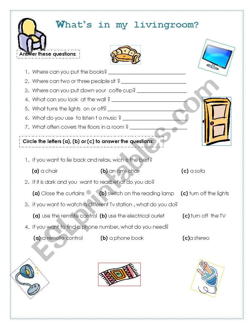 Livingroom things worksheet