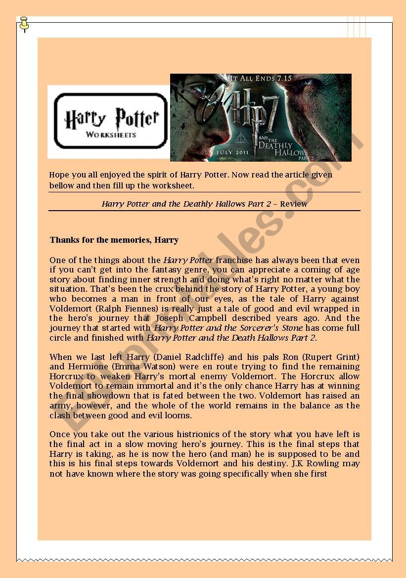 Harry Potter Worksheet Series 1