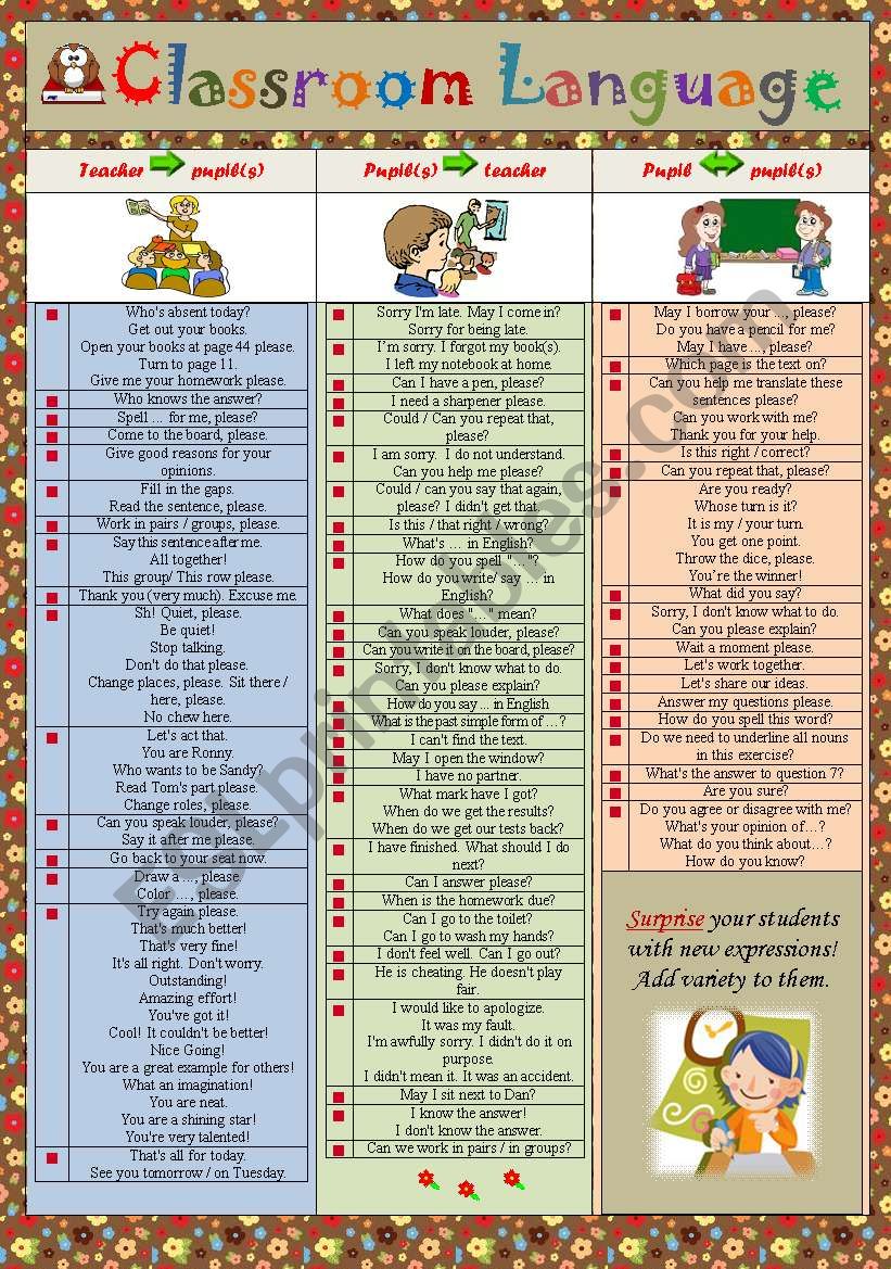 Classroom Language worksheet