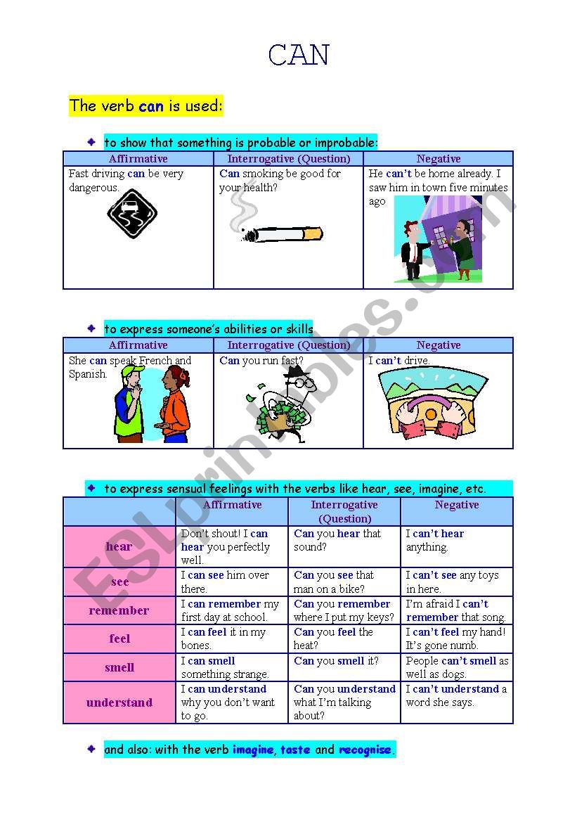 USES OF THE MODAL VERB CAN worksheet