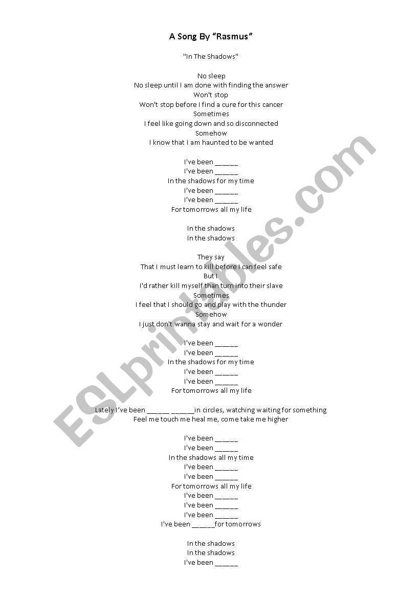 Worksheet Song by Rasmus 