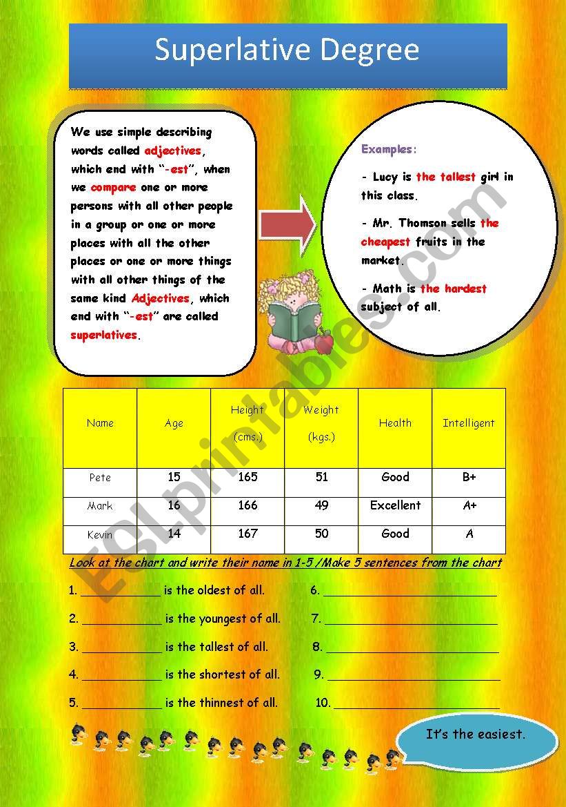 Superlative degree  worksheet