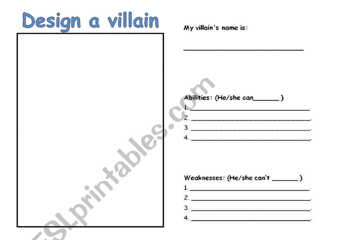 Villain activity worksheet