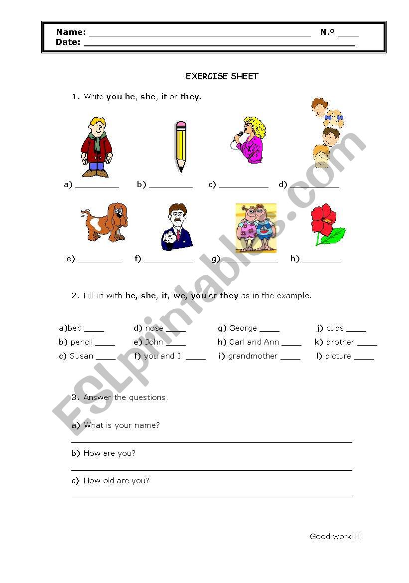 Personal Pronouns worksheet