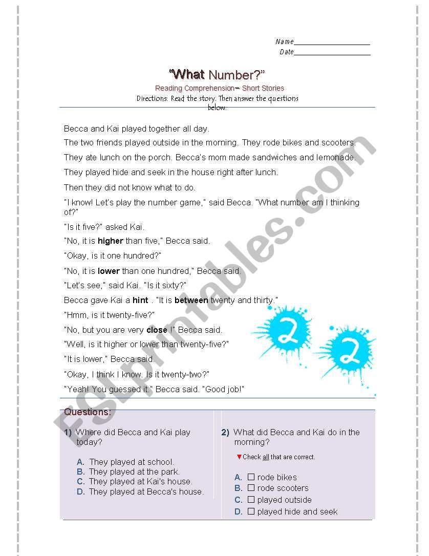 What Number worksheet