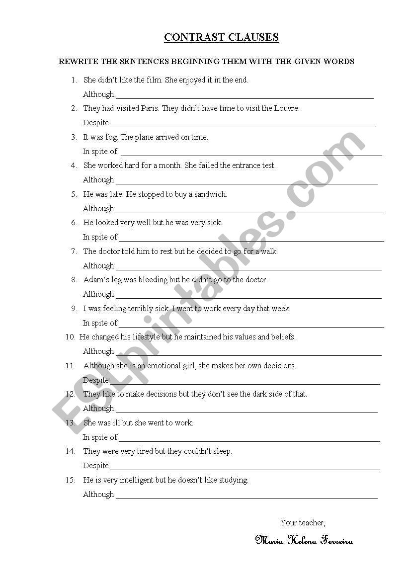 CONTRAST CLAUSES worksheet