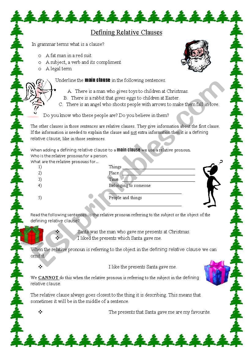 Defing Relative Clauses worksheet