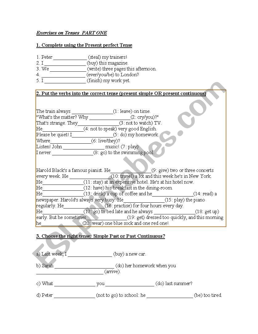 Practice on Verb Tenses worksheet