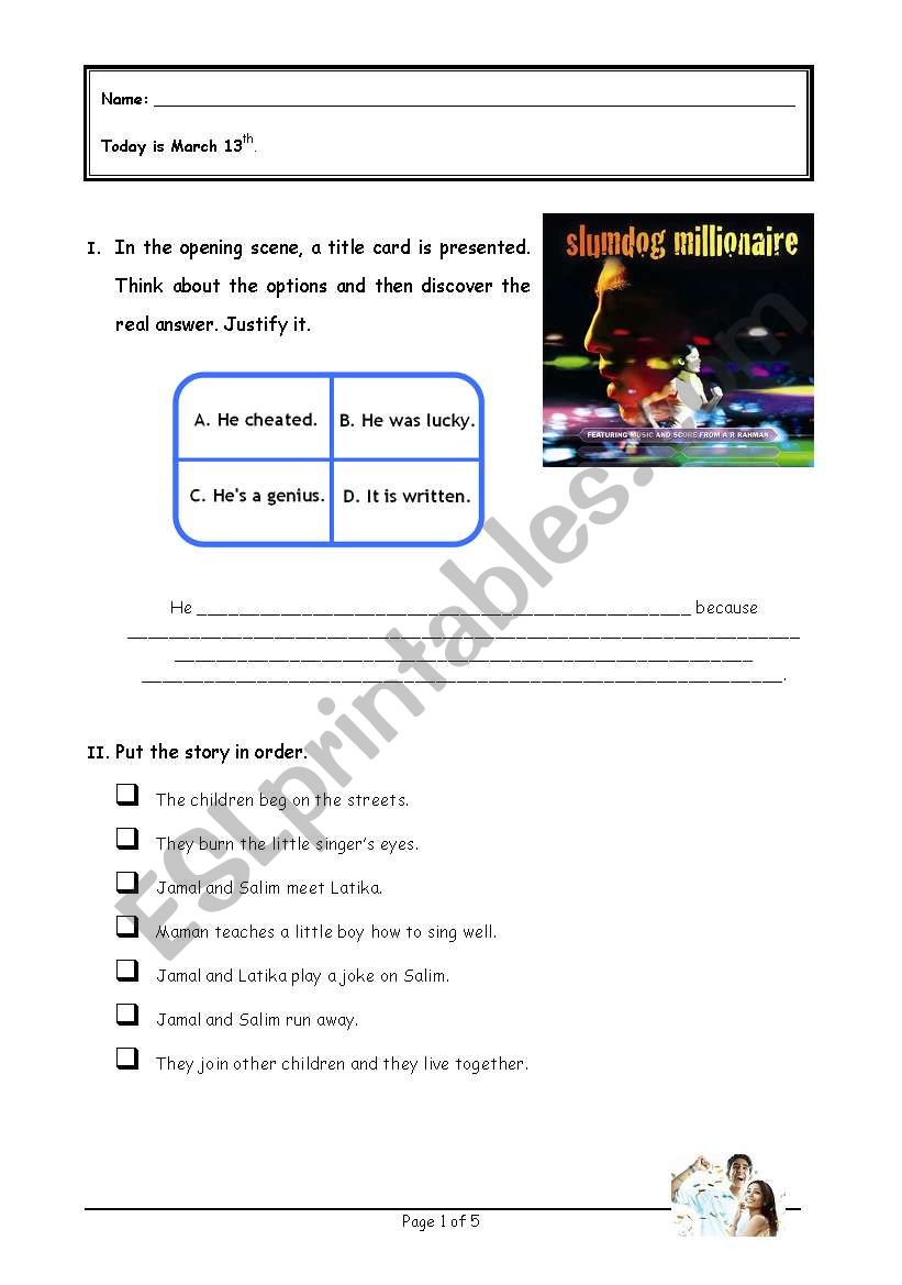 Slumdog Millionaire worksheet