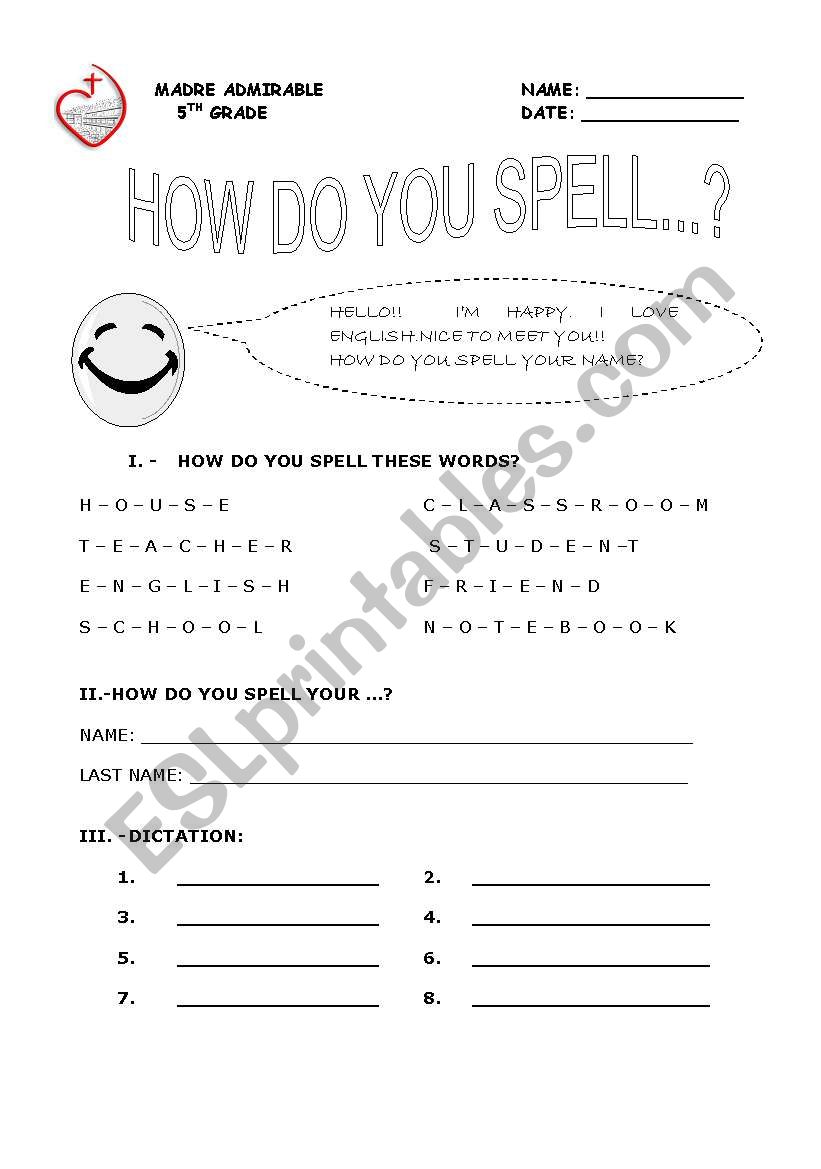 Fun with Spelling worksheet