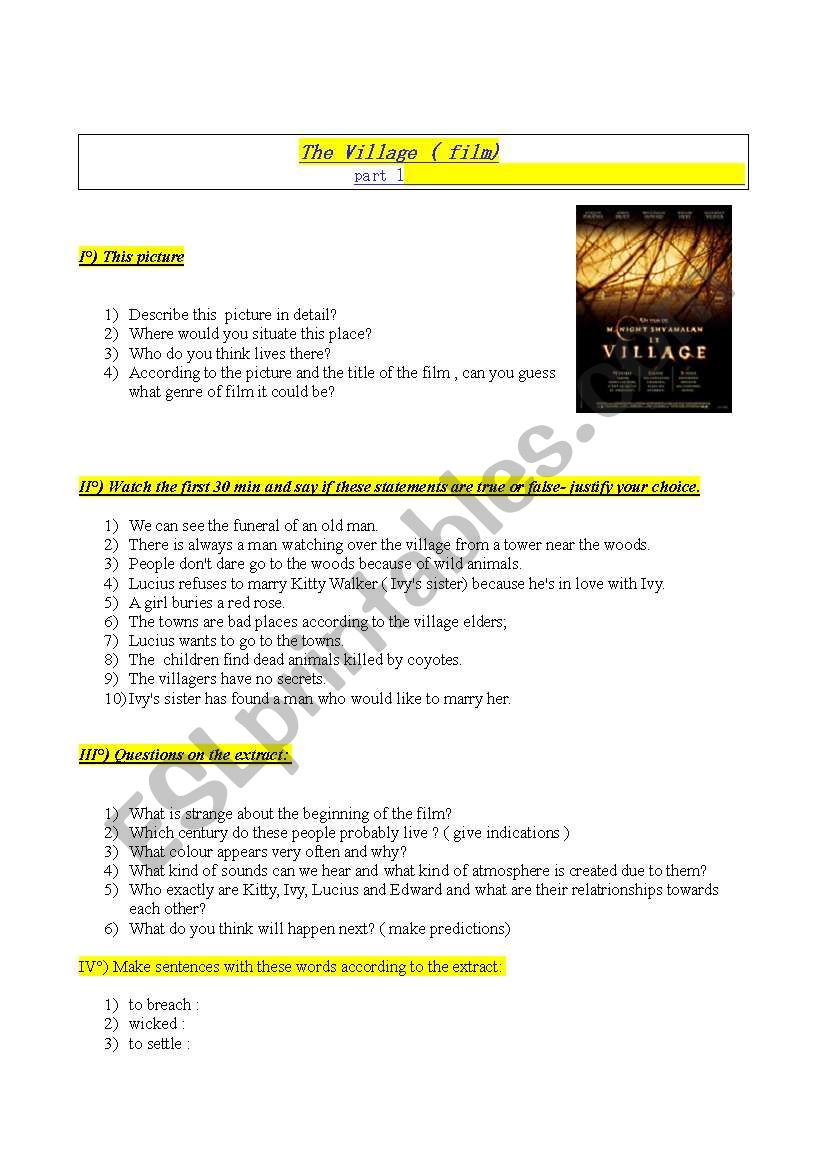  Movie : The village  worksheet