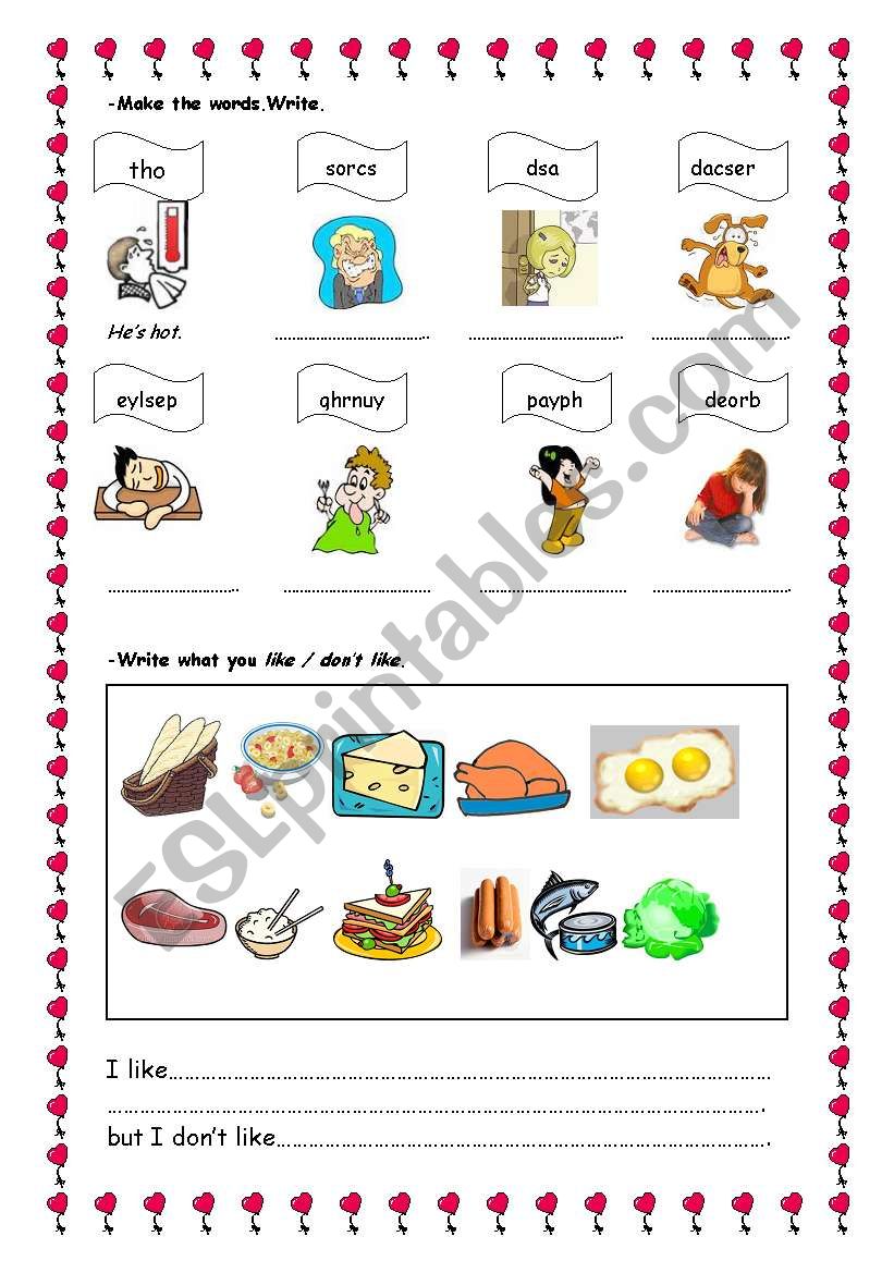 feelings/food worksheet