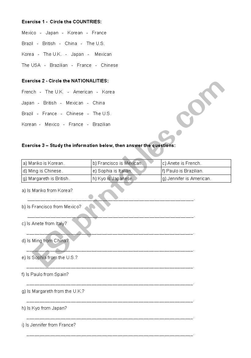 Verb to be - short answers worksheet