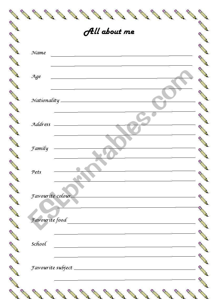 All about me worksheet