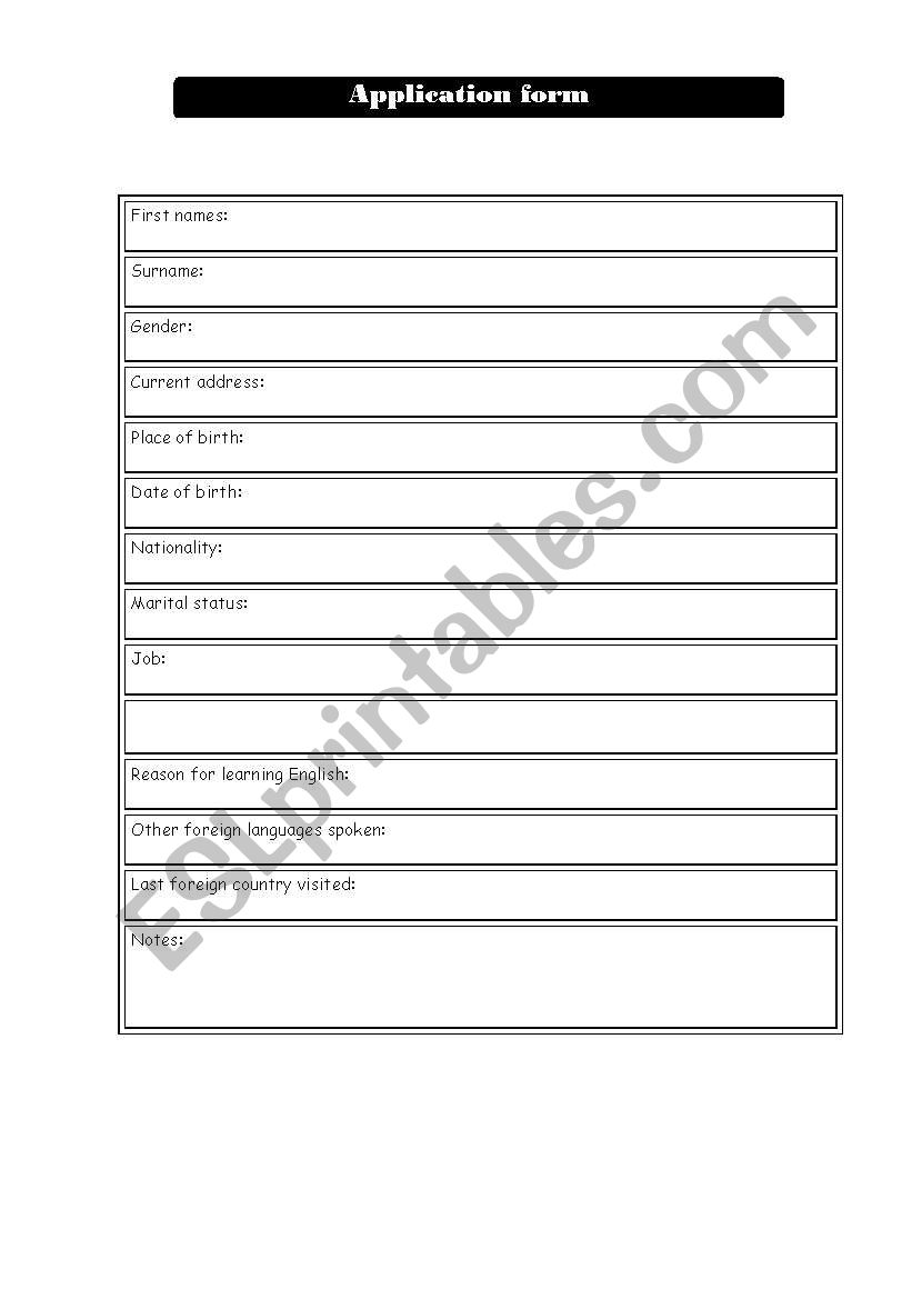 personal info worksheet