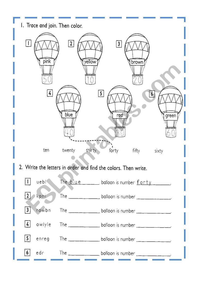 Colors and numbers worksheet