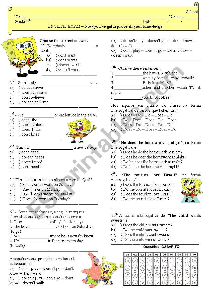 Present Simple - DO/DOES/DONT/DOESNT - multiple choice