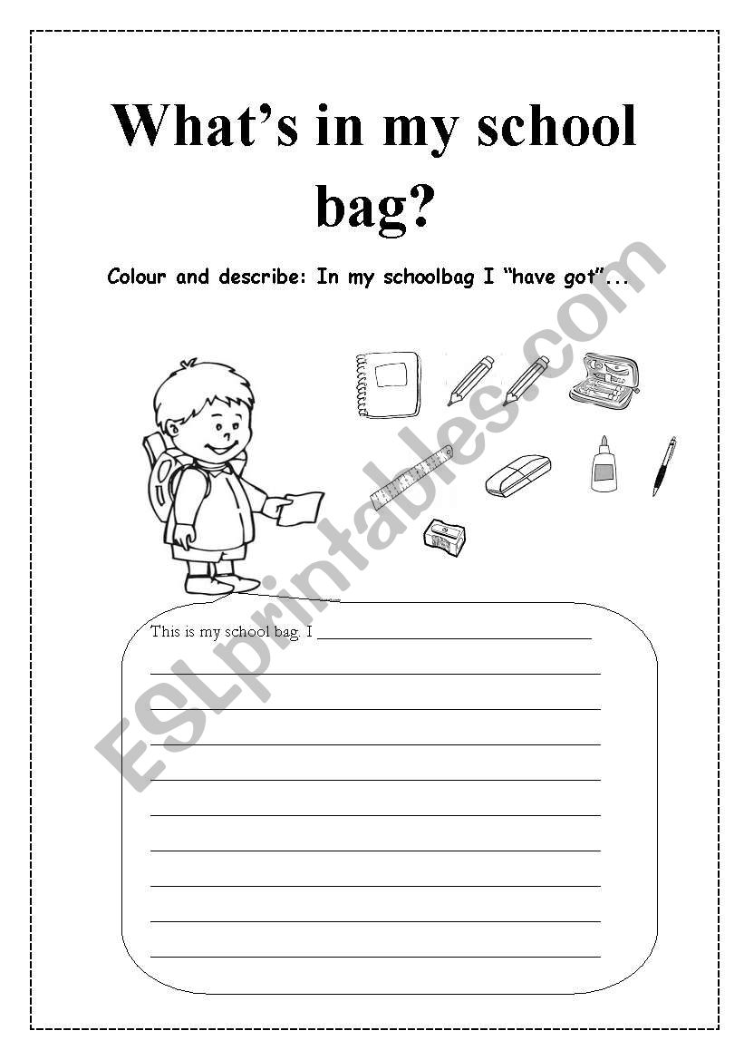 My school bag worksheet