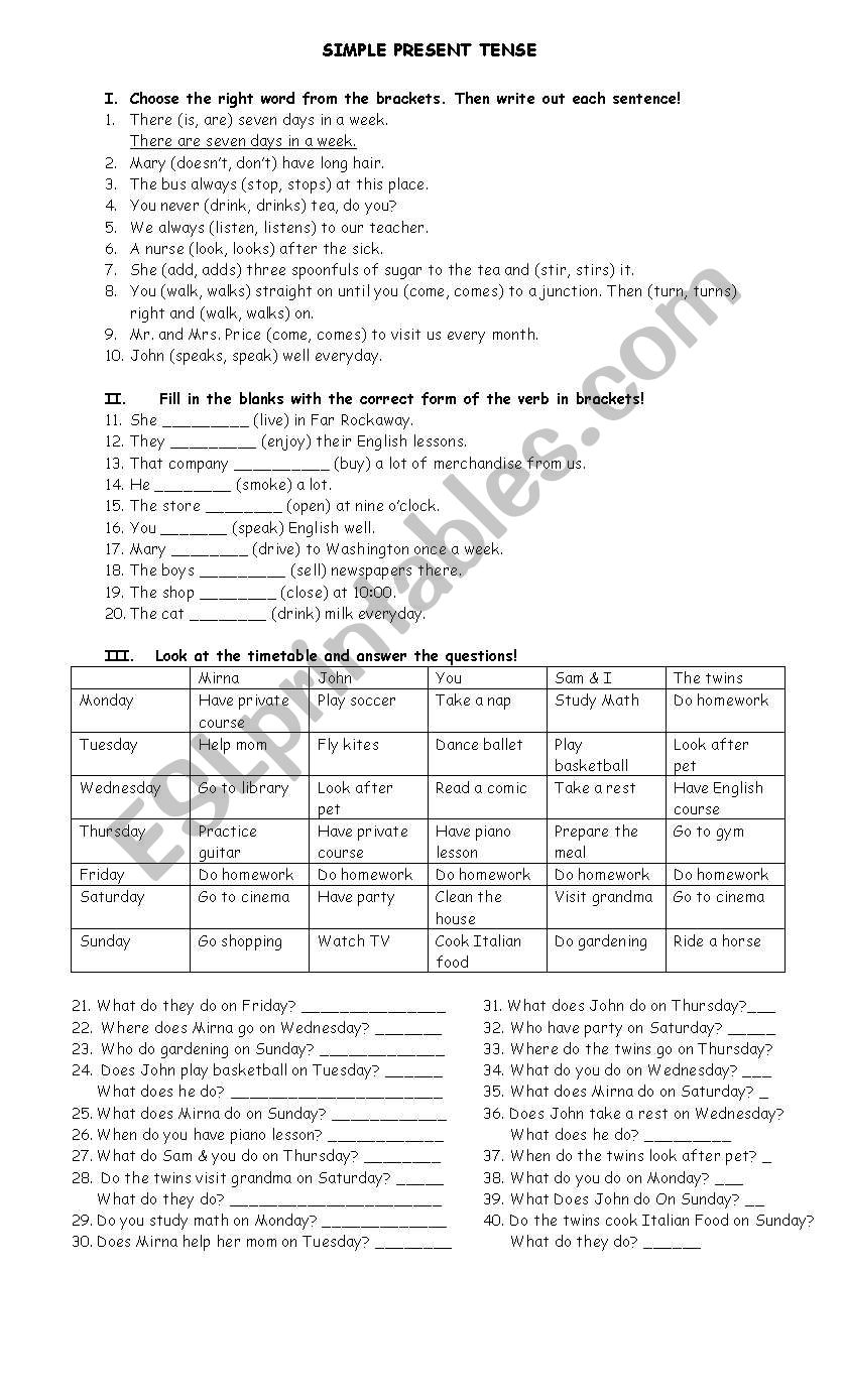 Simple Present Tense worksheet