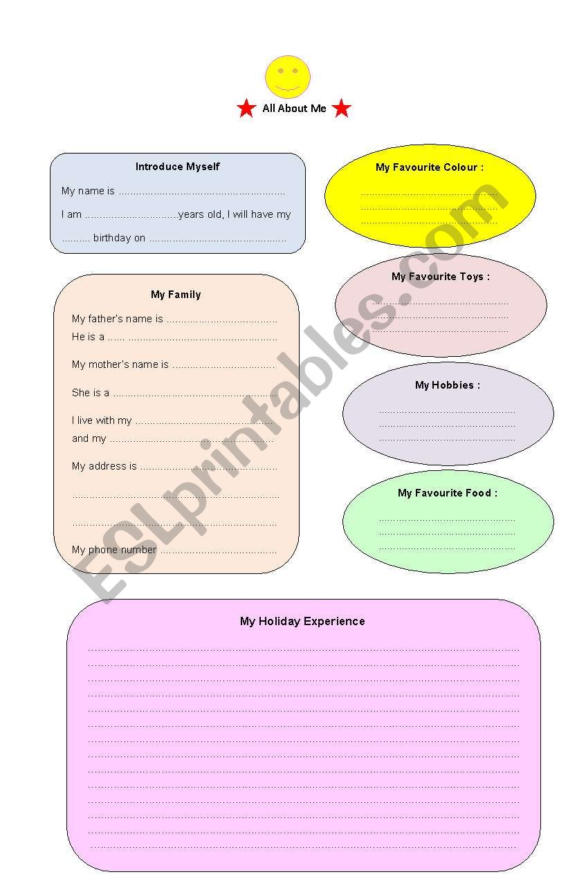 All About Me worksheet