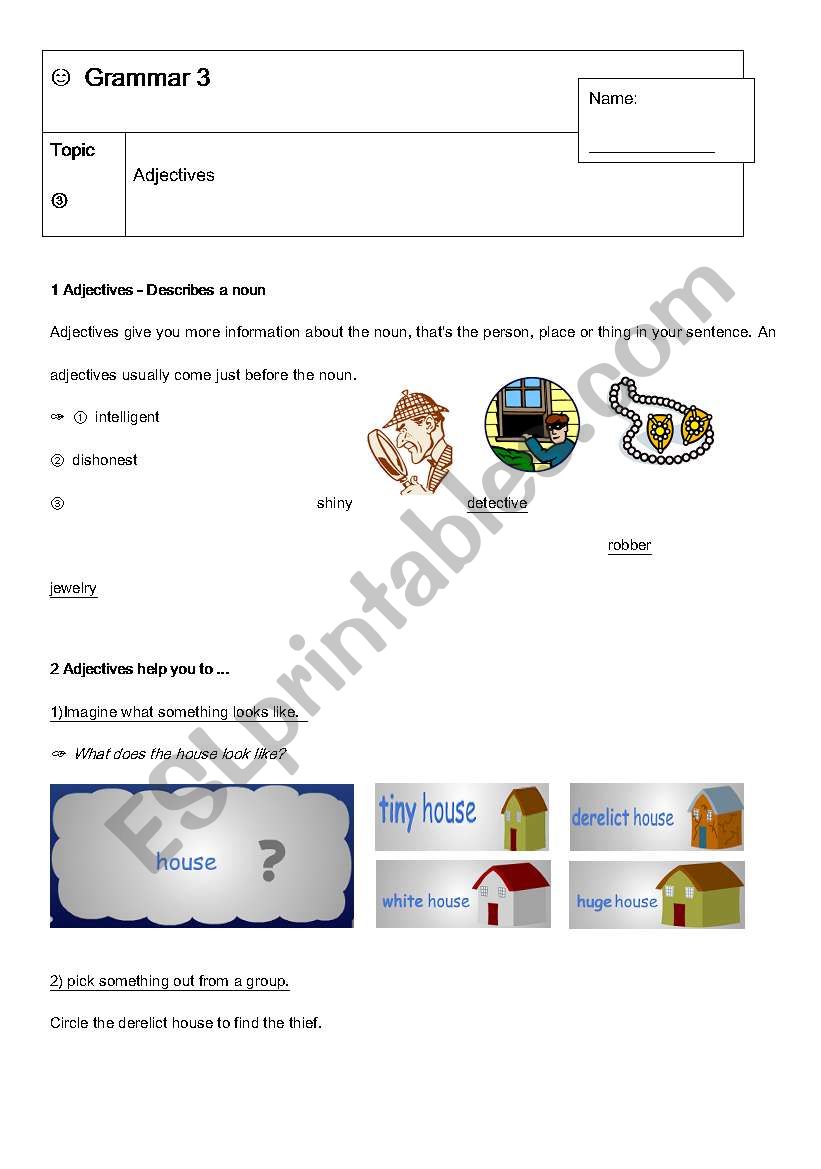 grammar 3 Adjectives  worksheet