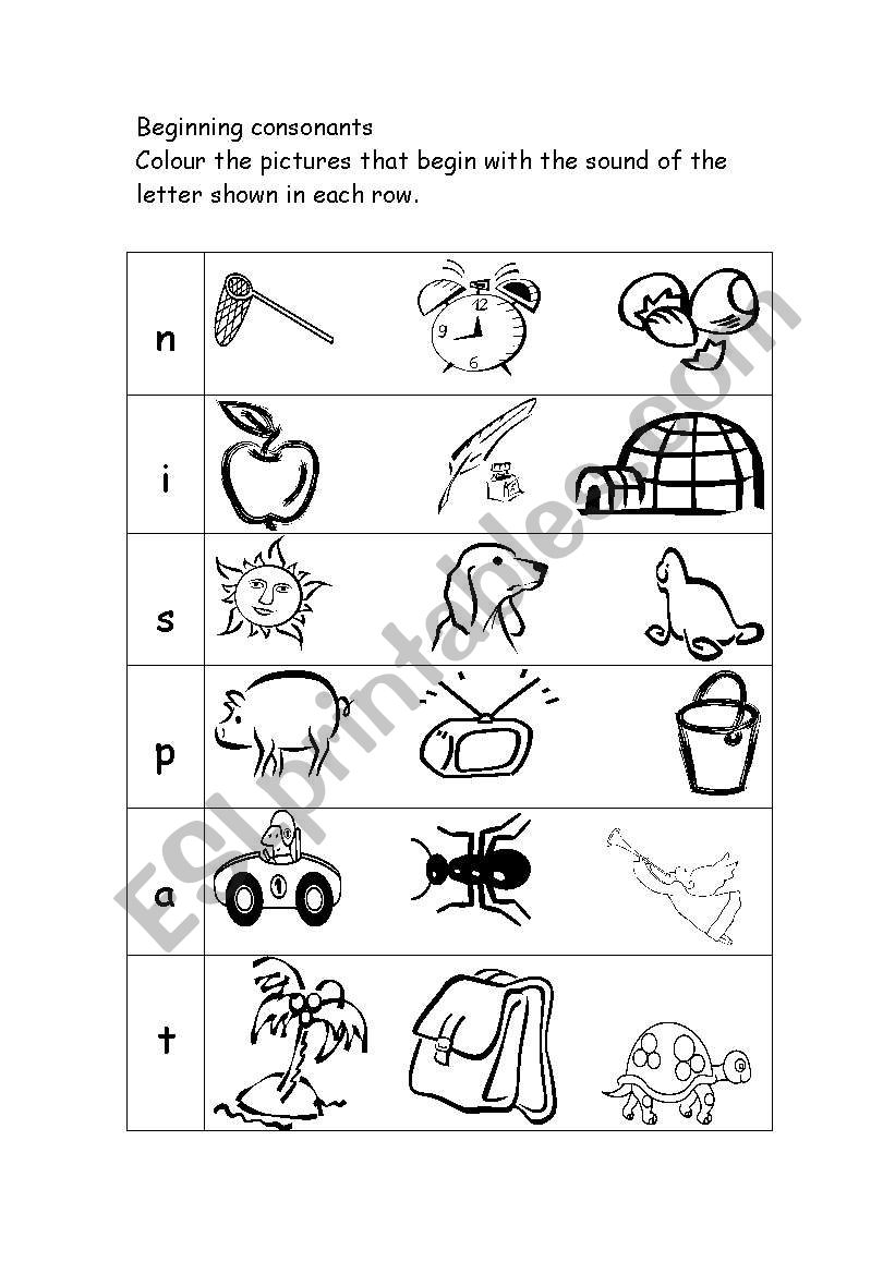 colour the picture with the same beginning as the letter shown