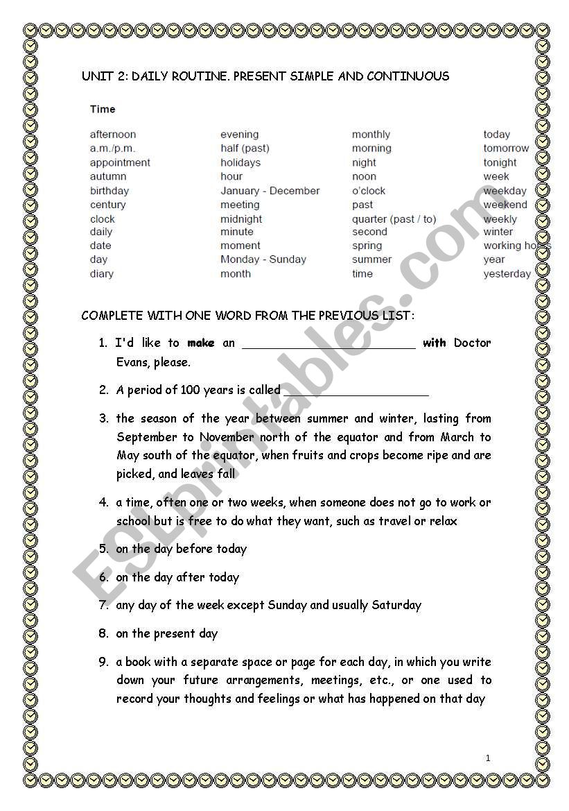 UNIT 2 DAILY ROUTINE PRESENT SIMPLE AND PRESENT CONTINUOUS