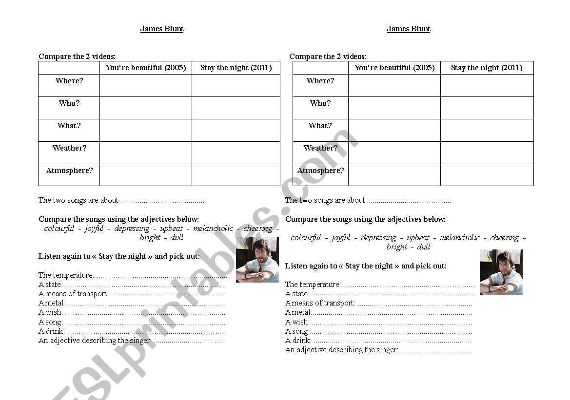 James blunt - Videos worksheet