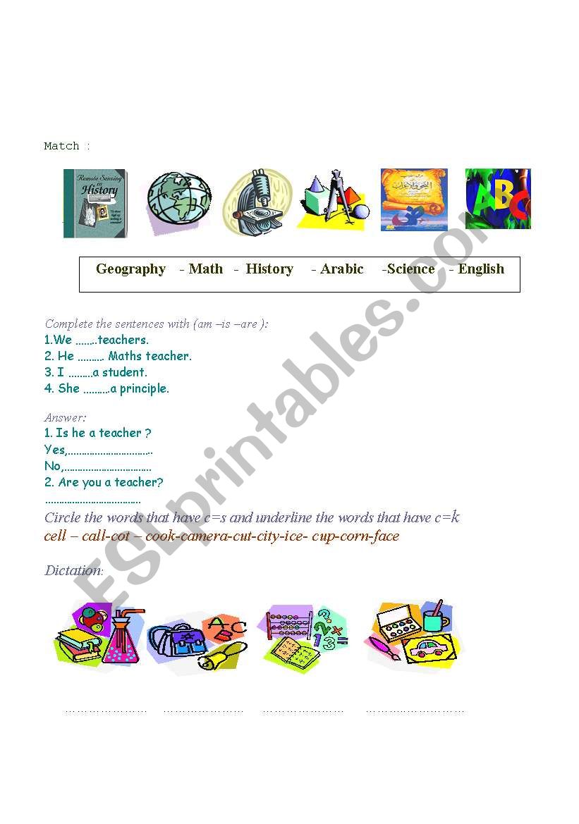 school subjects worksheet