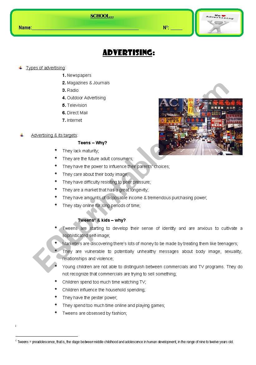 ADVERTISING worksheet