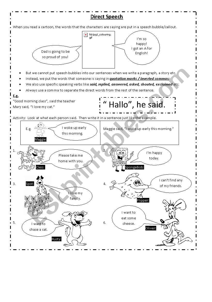 Direct Speech worksheet