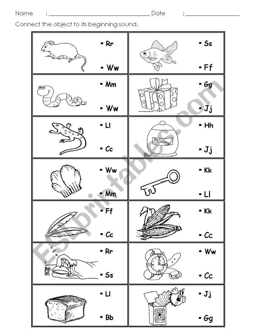 Beginning Sound - ESL worksheet by ninabonita