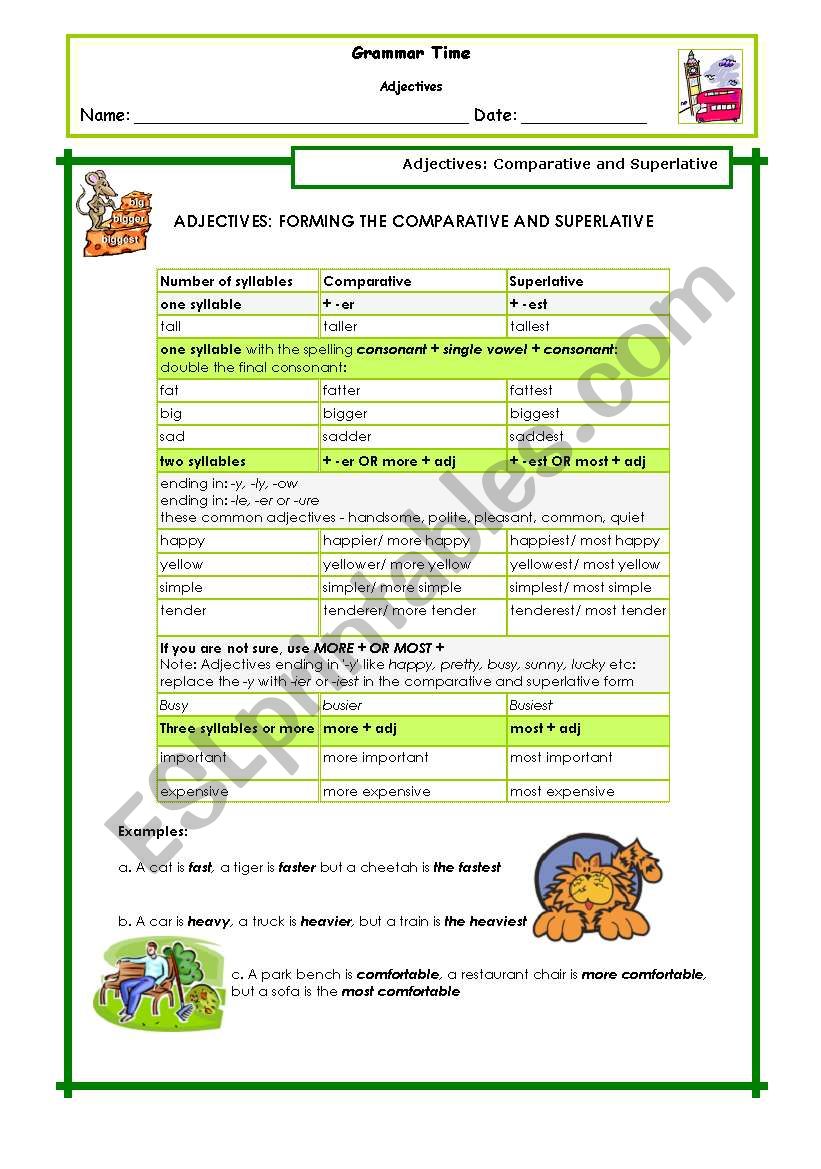 Adjectives Degree worksheet