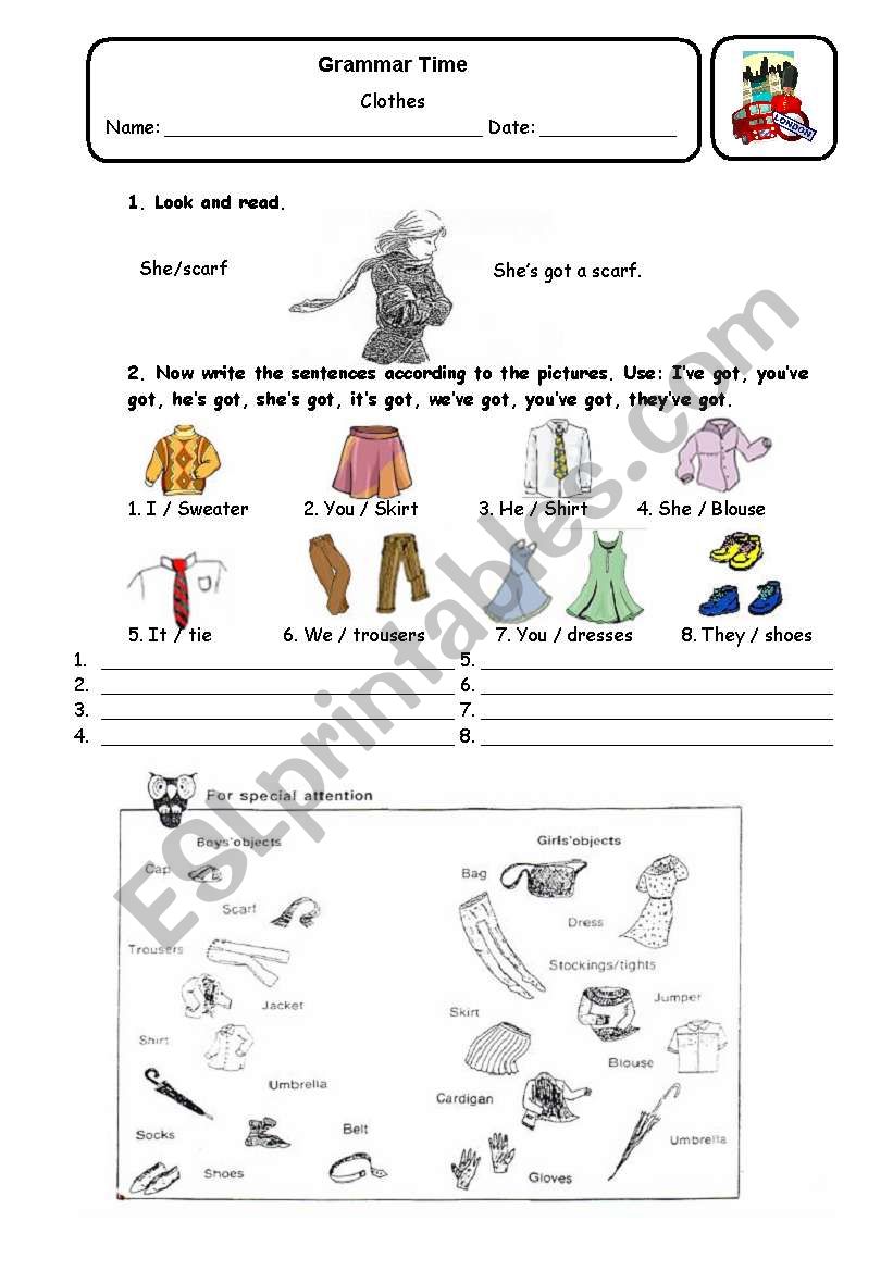 Clothes and have got worksheet