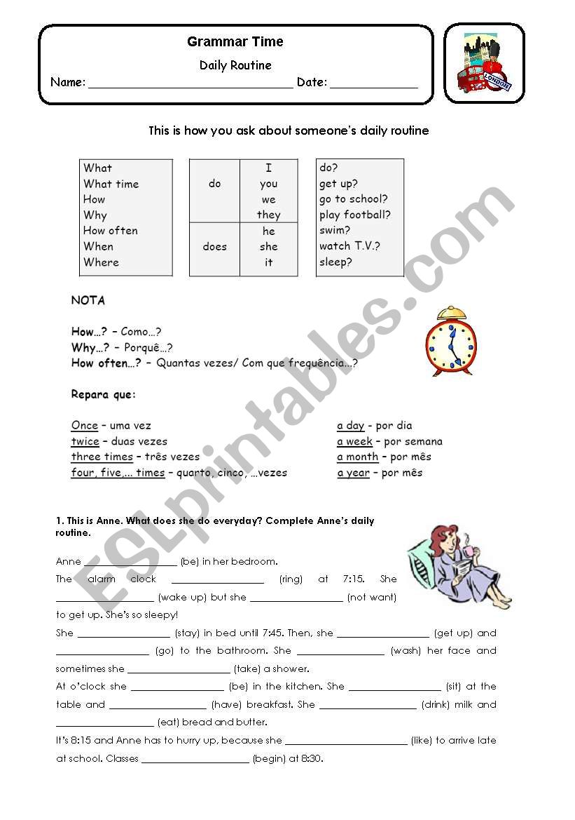 Daily routine  worksheet