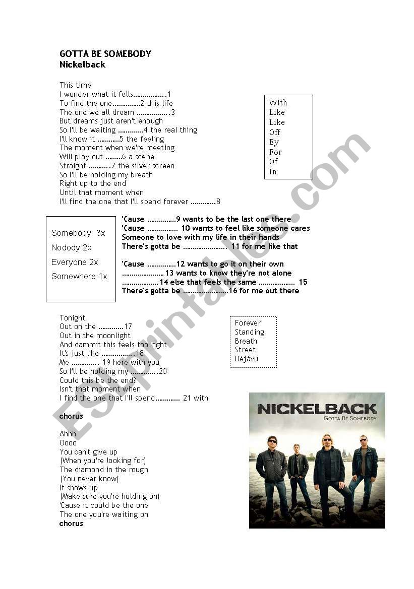 Song by Nickelback worksheet